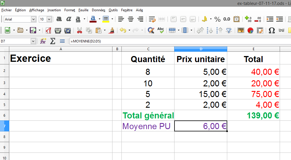 Compte rendu de l&rsquo;atelier tableurs 2 (exercices) avec Libre Office